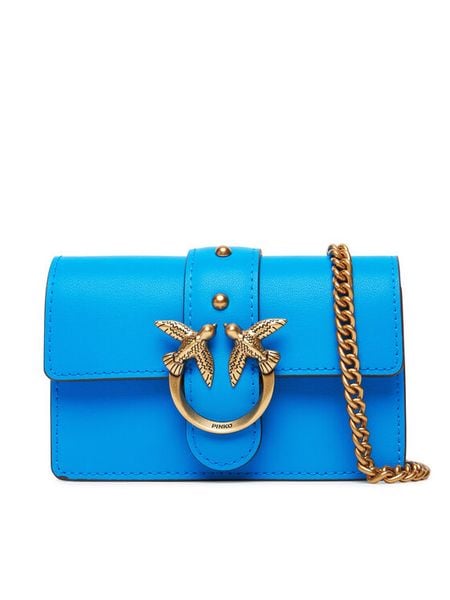 PINKO Torebka Love One Micro C . AI 24-25 PCPL 100064 A0F1 Niebieski. Niebieskie kopertówki Pinko, bez wzorów, ze skóry, wizytowe, bez dodatków. Za 749.99 zł.