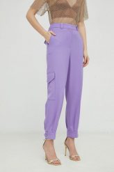 BOSS spodnie wełniane damskie kolor fioletowy proste high waist. Fioletowe spodnie materiałowe Boss, bez wzorów, z materiału, z podwyższonym stanem. W wyprzedaży za 619.99 zł.