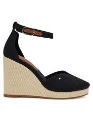 Tommy Hilfiger Półbuty Flag High Wedge Espad Closed Toe FW0FW08494 Czarny. Czarne półbuty wsuwane Tommy Hilfiger, bez wzorów, z materiału, bez obcasa, na koturnie. Za 289.99 zł.
