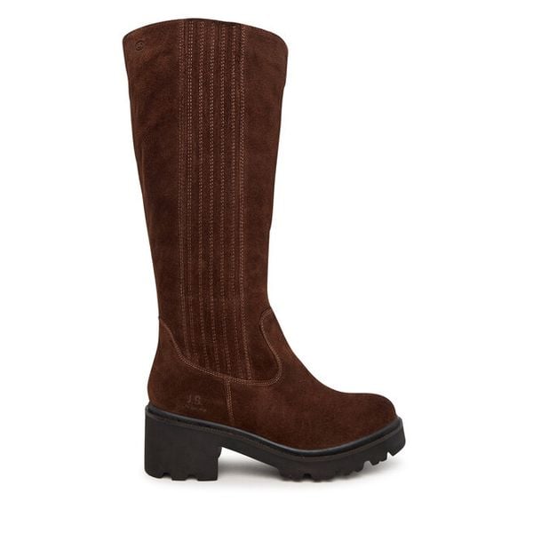 Kozaki Josef Seibel. Brązowe kozaki Josef Seibel, bez wzorów, bez obcasa, na płaskiej podeszwie, bez zapięcia. Za 649.99 zł.
