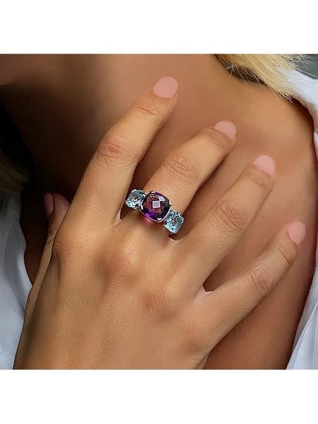 Les Petites Précieuses Srebrny pierścionek z topazem i ametystem rozmiar: 58. Niebieskie pierścionki Les Petites Précieuses, z ametystem, srebrne. Za 251.45 zł.