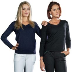 Damski sweter v-neck Flags&Cup Nostava. Niebieskie swetry FLAGS&CUP, na zimę, bez wzorów, bez ramiączek. Za 298.50 zł.