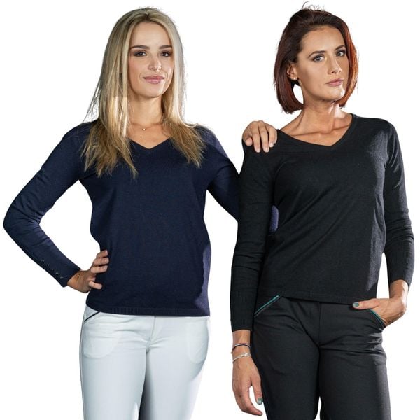 Damski sweter v-neck Flags&Cup Nostava. Niebieskie swetry FLAGS&CUP, na zimę, m, bez wzorów, z dzianiny, bez ramiączek. Za 302.50 zł.
