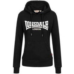 Bluza damska z kapturem Lonsdale Flookburgh. Czarne bluzy Lonsdale, l, bez wzorów, z bawełny, bez ramiączek, z kapturem. Za 228.50 zł.