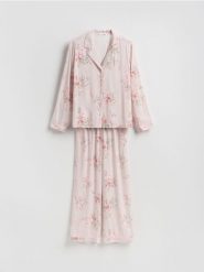 Wzorzysta piżama dwuczęściowa - brązowy. Brązowe piżamy Reserved, l, bez wzorów, z wiskozy, bez kołnierzyka, bez ramiączek. Za 159.99 zł.