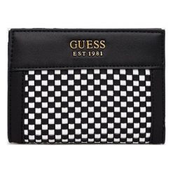 Guess portfel damski kolor czarny. Czarne portfele Guess, z aplikacjami, z materiału. Za 279.99 zł.