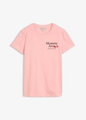 T-shirt oversize 2 w 1 na okres ciąży i do karmienia z bawełny organicznej, z nadrukiem na plecach. Czerwone t-shirty bonprix, bez wzorów, z bawełny, bez kołnierzyka, bez ramiączek. Za 27.99 zł.