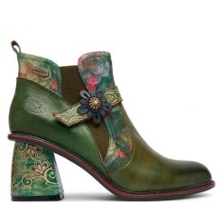 Botki Laura Vita. Zielone botki LAURA VITA, bez wzorów, bez obcasa, na słupku, bez zapięcia. Za 599.99 zł.