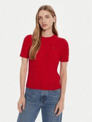 Tommy Hilfiger Sweter WW0WW45656 Czerwony Regular Fit. Czerwone swetry Tommy Hilfiger, xs, bez wzorów, z bawełny, bez ramiączek. Za 359.99 zł.
