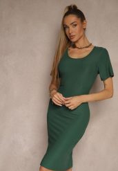 Zielona Basicowa Sukienka z Bawełną Lumaselle. Zielone sukienki Renee, na co dzień, uniwersalny, bez wzorów, z bawełny, klasyczne, bez kołnierzyka, bez ramiączek, mini, dopasowane. W wyprzedaży za 47.99 zł.