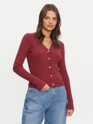 Tommy Jeans Kardigan Essential DW0DW18682 Różowy Slim Fit. Czerwone swetry Tommy Jeans, s, bez wzorów, z bawełny, bez ramiączek. Za 249.99 zł.