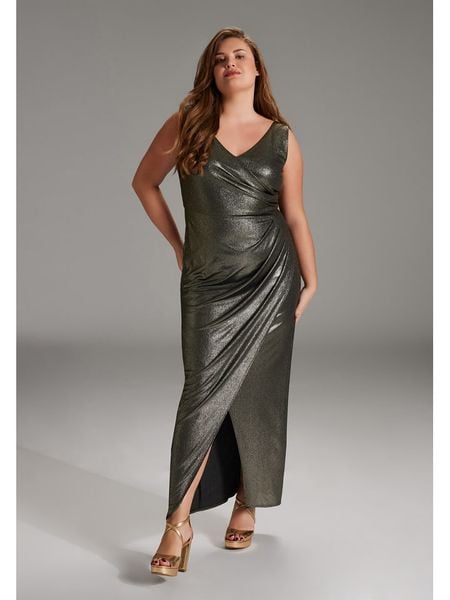 SWING Sukienka w kolorze khaki rozmiar: 42. Brązowe sukienki Swing, bez wzorów, bez kołnierzyka, bez ramiączek, maxi. Za 270.39 zł.