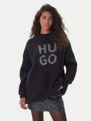 HUGO Sweter Sloguis 50548245 Czarny Oversize. Czarne sukienki Hugo, s, bez wzorów, z wełny, bez ramiączek. Za 889.99 zł.
