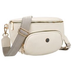 Jasnobeżowa nerka damska ze skóry ekologicznej zamykana suwakiem - Peterson. Brązowe nerki i saszetki Peterson, bez wzorów, ze skóry ekologicznej, bez dodatków. Za 70.00 zł.