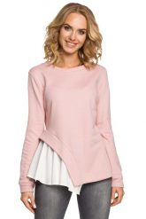 Pudrowa Bluzka z Asymetryczną Wstawką na Boku. Czerwone bluzki MOE, l, bez wzorów, z bawełny, z asymetrycznym kołnierzem, bez ramiączek. Za 219.90 zł.