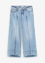 Dżinsy Wide Leg, mid waist, cropped. Niebieskie jeansy bonprix, bez wzorów, z jeansu. Za 54.99 zł.