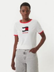 Tommy Jeans T-Shirt Wavy Flag Contrast Ringer DW0DW22306 Biały Regular Fit. Białe t-shirty Tommy Jeans, l, bez wzorów, z bawełny, bez kołnierzyka, bez ramiączek. Za 189.99 zł.