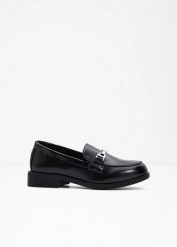 Loafersy ze sprzączką. Czarne baleriny bonprix, bez wzorów, eleganckie, bez obcasa, bez zapięcia. Za 79.99 zł.