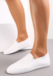 Białe Wsuwane Tenisówki Materiałowe Jaylisa. Białe trampki Renee, bez wzorów, z materiału, bez zapięcia. W wyprzedaży za 35.99 zł.