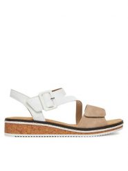 Rieker Sandały CEO-V3660-60 Biały. Białe sandały Rieker, bez wzorów, z materiału, bez obcasa, na koturnie, bez zapięcia. Za 299.99 zł.