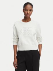 Calvin Klein Jeans Sweter LV047G322G Kremowy Regular Fit. Białe swetry Calvin Klein Jeans, xl, bez wzorów, z bawełny, bez ramiączek. Za 449.99 zł.