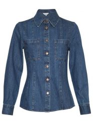 MOSS COPENHAGEN Koszula dżinsowa "Sophine Emma" w kolorze niebieskim rozmiar: XS. Niebieskie koszule Moss Copenhagen, xs, bez wzorów, z bawełny, bez kołnierzyka, bez ramiączek. Za 180.06 zł.