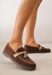 Brązowe Eleganckie Mokasyny VICES z Imitacji Zamszu ze Skórzaną Wkładką Jaenith. Brązowe mokasyny Born2be, z aplikacjami, z jeansu. Za 89.99 zł.