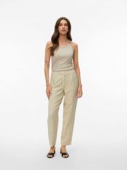 Vero Moda Top w kolorze beżowym rozmiar: L. Brązowe topy Vero Moda, l, z aplikacjami, prążkowane, bez kołnierzyka, bez ramiączek. Za 74.63 zł.