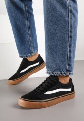 Czarno-Beżowe Tenisówki z Ozdobną Naszywką i Przeszyciami Buildoria. Czarne trampki Born2be, z aplikacjami, z jeansu, klasyczne, bez zapięcia. Za 79.99 zł.