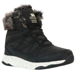 Buty Zimowe Damskie Kenna. Czarne buty trekkingowe Trespass, na zimę, z futra, bez zapięcia. Za 314.99 zł.