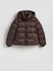 Pikowana kurtka z puchem - brązowy. Brązowe kurtki Reserved, l, bez wzorów, z puchu, bez kaptura. Za 499.99 zł.