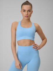 4F Biustonosz treningowy bezszwowy z niskim wsparciem damski - niebieski XL/XXL. Niebieskie biustonosze sportowe 4f, bez wzorów, z materiału. Za 89.99 zł.