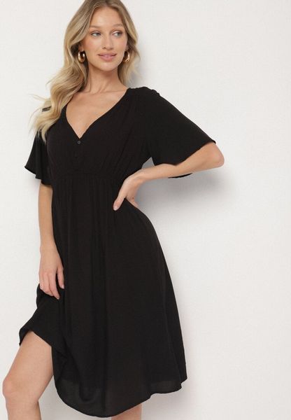 Czarna Bawełniana Sukienka o Rozkloszowanym Fasonie Liranelle. Czarne sukienki Born2be, na co dzień, l, bez wzorów, z bawełny, eleganckie, bez kołnierzyka, bez ramiączek, midi, rozkloszowane. Za 49.99 zł.