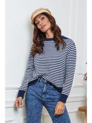 So Cachemire Sweter "Dweg" w kolorze granatowo-białym rozmiar: XL. Niebieskie swetry So Cachemire, xl, bez wzorów, z kaszmiru, bez ramiączek. Za 249.17 zł.