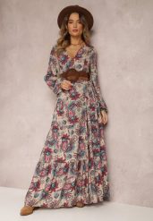 Beżowa Sukienka Demestra. Brązowe sukienki Renee, l, bez wzorów, boho, bez kołnierzyka, bez ramiączek, maxi, kopertowe. W wyprzedaży za 67.99 zł.