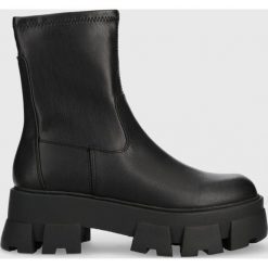 Aldo botki Grandsole damskie kolor czarny na słupku. Czarne botki Aldo, bez wzorów, bez obcasa, na słupku, bez zapięcia. W wyprzedaży za 314.99 zł.