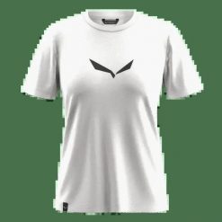 SALEWA Koszulka damska Solid DRY W T-shirt white new logo-M. Białe t-shirty sportowe Salewa, m, bez wzorów, z materiału, bez ramiączek, na fitness i siłownię. Za 133.25 zł.
