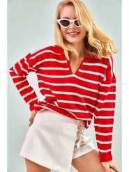 Bianco Lucci Sweter w kolorze czerwono-białym rozmiar: onesize. Czerwone swetry Bianco Lucci, bez wzorów, bez ramiączek. Za 73.99 zł.