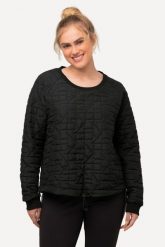 Damskie bluza pikowany wzór lamówka okrągły dekolt długi rękaw. Czarne bluzy z kapturem Ulla Popken, plus size, bez wzorów, z acetatu, bez kaptura, snowboardowy. Za 279.99 zł.