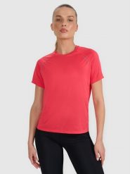 4F Koszulka do biegania regular szybkoschnąca damska - czerwona L. Czerwone t-shirty sportowe 4f, l, bez wzorów, z materiału, bez ramiączek, do biegania. Za 119.99 zł.