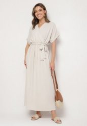 Beżowa Sukienka z Bawełną i Ozdobnym Paskiem Lunistra. Brązowe sukienki Born2be, na co dzień, l, z aplikacjami, z bawełny, eleganckie, bez kołnierzyka, bez ramiączek, maxi. W wyprzedaży za 63.74 zł.