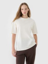 4F T-shirt oversize gładki damski - biały S. Białe t-shirty 4f, s, bez wzorów, z bawełny, klasyczne, bez kołnierzyka, bez ramiączek. W wyprzedaży za 39.99 zł.