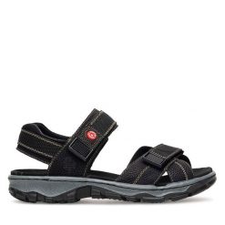 Sandały Rieker. Czarne sandały Rieker, bez wzorów, bez obcasa, na płaskiej podeszwie, bez zapięcia. Za 309.99 zł.