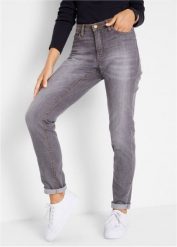 Dżinsy Mom mid waist, komfort-stretch. Niebieskie jeansy bonprix, bez wzorów, z jeansu. Za 109.99 zł.