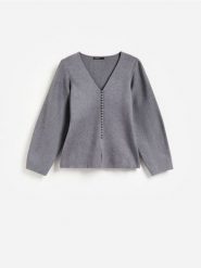 Kardigan z dodatkiem wiskozy - szary. Szare swetry Reserved, l, bez wzorów, z dzianiny, bez ramiączek. Za 159.99 zł.
