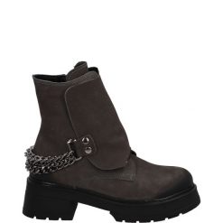 BOTKI Z NUBUKU 10061 GREY. Szare botki Venezia, bez wzorów, z nubiku, bez obcasa, bez zapięcia. Za 239.00 zł.
