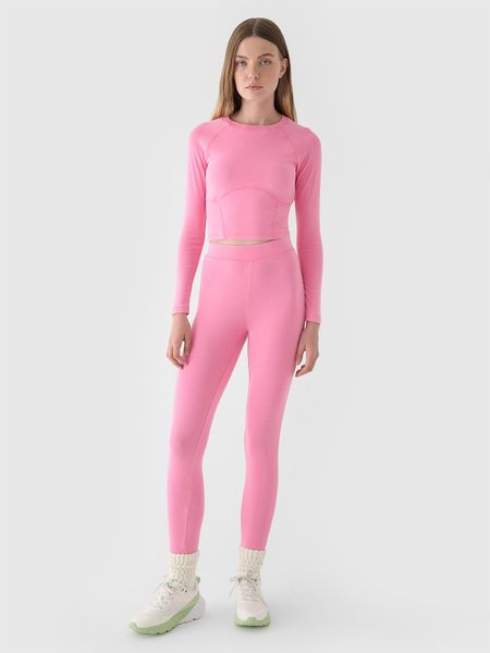 4F Legginsy dzianinowe damskie - różowe L. Czerwone legginsy 4f, bez wzorów, z bawełny, sportowe. W wyprzedaży za 39.99 zł.