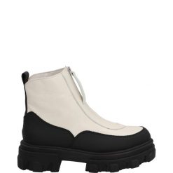 BOTKI SKÓRZANE 1115-03 WHITE-BL. Białe botki Venezia, bez wzorów, ze skóry, bez obcasa, bez zapięcia. Za 339.00 zł.