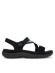 Rieker Sandały 64870-02 Czarny. Czarne sandały Rieker, bez wzorów, z materiału, bez obcasa, na płaskiej podeszwie, bez zapięcia. Za 223.99 zł.