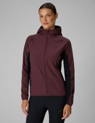 4F Kurtka softshell wiatroodporna damska - brązowa XS. Brązowe kurtki 4f, s, bez wzorów, z materiału, bez kaptura, trekkingowe. Za 249.99 zł.